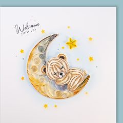 Quilling-Karte Bär auf Mond Welcome little one