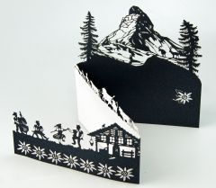 Scherenschnitt-Karte Matterhorn 3-teilig schwarz weiss