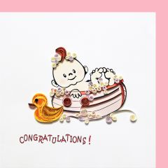Paper Quilling-Karte Baby in Badewanne Congratulations