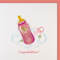 Carte Quilling Biberon rose Congratulations
