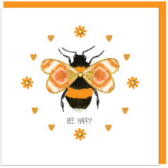 Carte fromJUDE fini à la main Heartfelt - Abeille Bee happy orange
