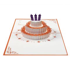 ACTION **Carte 3D Pop-up Gâteau d'anniversaire 2 orange Happy Birthday