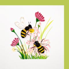 Carte Quilling Prairie fleurie avec des abeilles