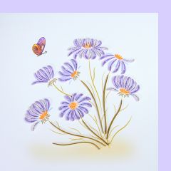Paper Quilling-Karte lila Blumen und Schmetterling 