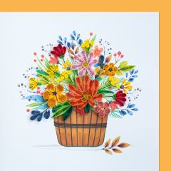 Carte Quilling Panier de fleurs coloré orange