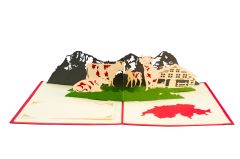 Carte 3D Pop-up Les Vaches Suisses rouge