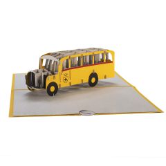 3D Pop-up-Karte Postauto gelb