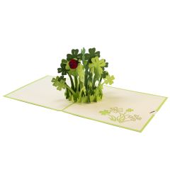 3D Pop-up-Karte Kleeblatt mit Marienkäfer grün