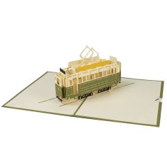 3D Pop-up-Karte Nostalgisches Tram grün