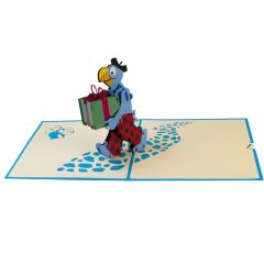 3D Pop-up-Karte Globi bringt Päckli blau