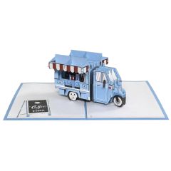3D Pop-up-Karte Kaffemobil "Ape" blau
