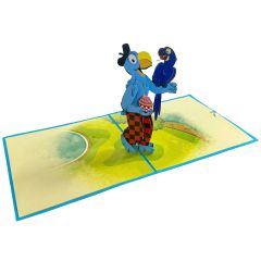 3D Pop-up-Karte Globi mit Papagei blau