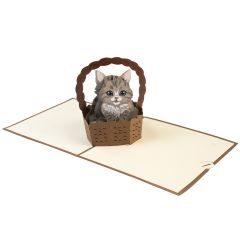 3D Pop-up-Karte Katze im Korb braun