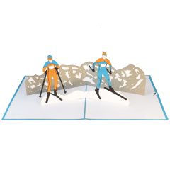 3D Pop-up-Karte Langläufer blau