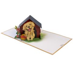 3D Pop-up-Karte Hund in H&uuml;tte braun