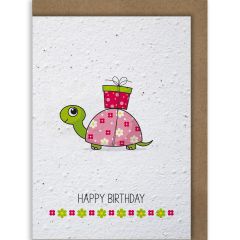 Carte graine Growing Paper tortue et petits paquets Happy Birthday
