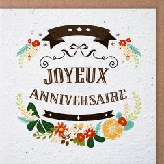 Carte graine Growing Paper carré Bannière avec fleurs Joyeuse Anniversaire