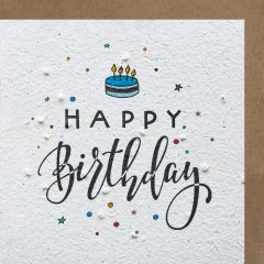 Growing Paper-Karte quadrat HB-Party Lettering Happy Birthday