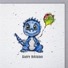 Growing Paper-Karte quadrat Dino blau mit Ballon