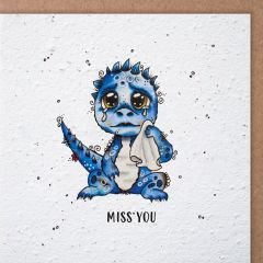 Growing Paper-Karte quadrat Dino blau traurig