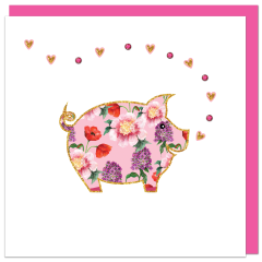 fromJUDE-Karte von Hand veredelt Heartfelt - Glücksschweinchen pink