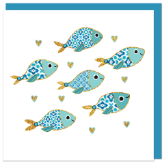 fromJUDE-Karte von Hand veredelt Heartfelt - glückliche Fische blau 