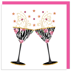 fromJUDE-Karte von Hand veredelt Heartfelt - Feier zwei Gläser pink