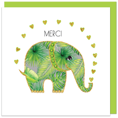 fromJUDE-Karte von Hand veredelt Heartfelt - Elefant grün Merci