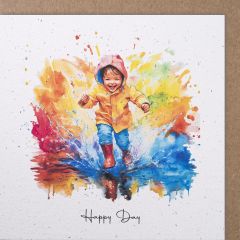 Carte papier fait à la main enfant dans une flaque d'eau