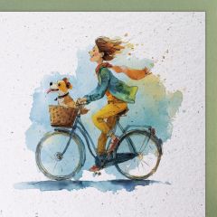 Carte papier fait à la main femme avec chien dans le vent