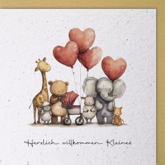 Handmade Paper Karte Kuscheltiere Herzlich willkommen Kleines