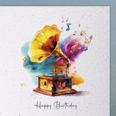 Handmade Paper Karte Grammophon Happy Birthday
