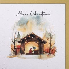 Carte papier fait à la main crèche de Noël Merry Christmas