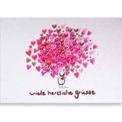 Handmade Paper Postkarte Wertehelden Umgeben von Herzen