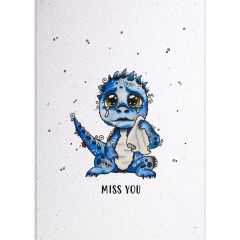 Handmade Paper Postkarte Nadeng trauriger Dino Miss you
