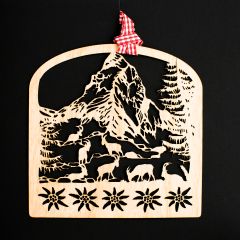 Holz-Scherenschnitt Aufhänger mit Karte Matterhorn
