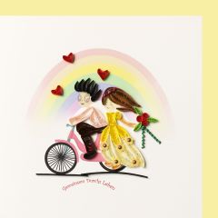 Carte Quilling Couple sur la bicyclette devant l'arc en ciel Gemeinsam durchs Leben