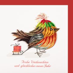 Quilling-Karte klein Rotkehlchen Frohe Weihnachten & glückliches neues Jahr