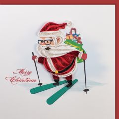 Quilling-Karte klein Santa auf Skiern