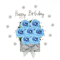 **Handpainted Jaab-Karte Rose Box Blue Happy Birthday