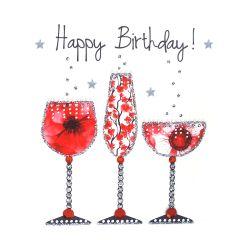 **Handpainted Jaab-Karte Scarlet Cocktails Happy Birthday