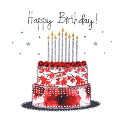 **Handpainted Jaab-Karte Scarlet Birthday Cake Happy Birthday
