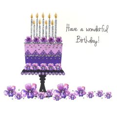 **Handpainted Jaab-Karte Purple Birthday Cake Have a wonderful Birthday