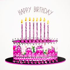 **Handpainted Jaab-Karte Raffia Geburtstagstorte pink Happy Birthday