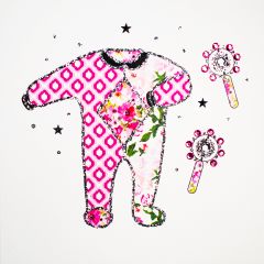**Handpainted Jaab-Karte Raffia Baby Anzug pink