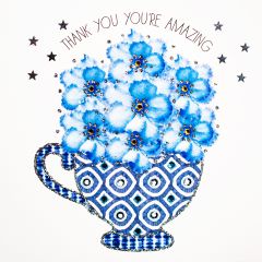 **Handpainted Jaab-Dankeskarte Indigo Blumen Thank you you're amazing blau