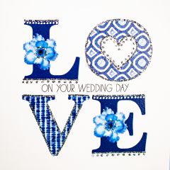**Handpainted Jaab-Karte Indigo Love on your Wedding day blau