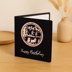Carte découpée en bois Traditionnelle ronde Happy Birthday