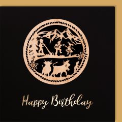 Scherenschnittkarte Holz Traditionell rund Happy Birthday
