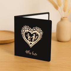 Carte découpée en bois Cœur fleuri avec couple Alles Gute